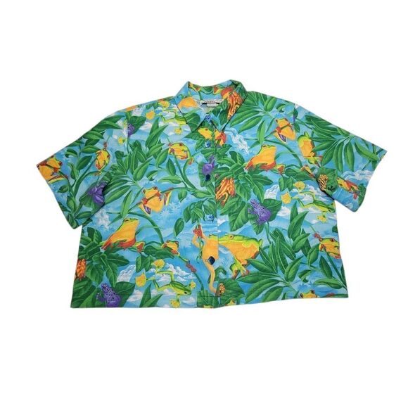 Cactus Flower Vintage Cropped Shirt Tropical Tree Frog Vacation - Picture 9 of 9